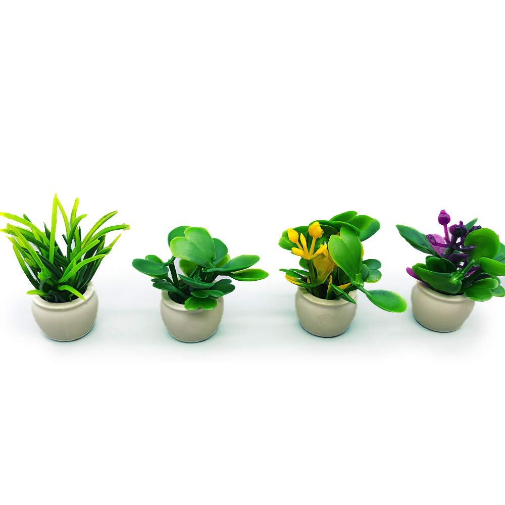 Dollhouse Decoration Plant Pots Miniature Green Potted Miniature Bonsai Model Dollhouse Accessories Decor1 12 Scale Doll House Miniature Plant Model (4 Different Flower Bots)